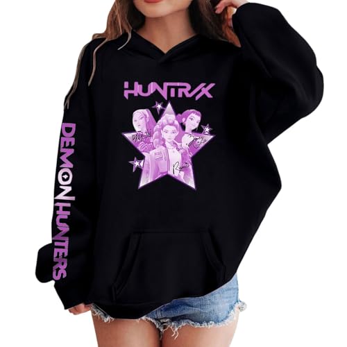 Generisch Kpop Demon Hunters Hoodie für Kinder Jungen Mädchen Huntrix Kpop Rumi Mira Zoey Streetwear Kapuzenpullover mit Anime-Druck Langarm Sweatshirt Lässige Oberteile für Teenager Kinder von Generisch