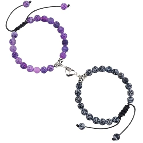 Generisch Kristall Armband,8 Mm Naturperlen-Armbänder Für Paare, Zweiteilig, Herz-Magnet-Anhänger, Verstellbarer Geflochtener Schmuck, Glücksgeschenke Für Frauen Und Männer, Lila-Verwittert Generisch Kristall Armband,8 Mm Naturperlen-Armbänder Für Paare, Zweiteilig, Herz-Magnet-Anhänger, Verstellbarer Geflochtener Schmuck, Glücksgeschenke Für Frauen Und Männer, Lila-Verwittert von Generisch