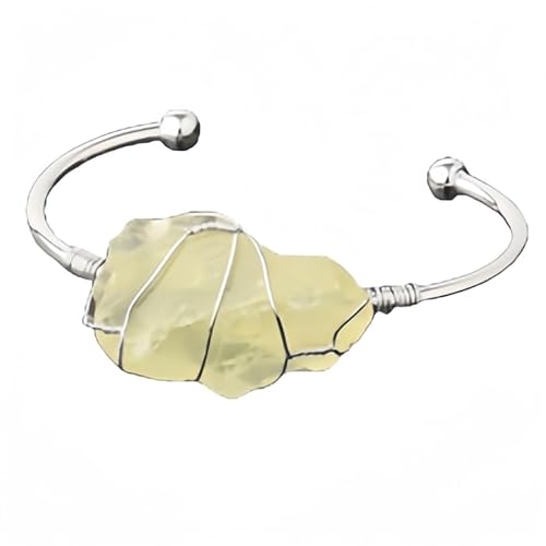 Generisch Kristall Armband Natürliche Unregelmäßige Zitronengelbe Kristallarmbänder Großer Silberner Öffnungsarmreif Reiki-Yoga-Geschenke Für Frauen Und Männer von Generisch