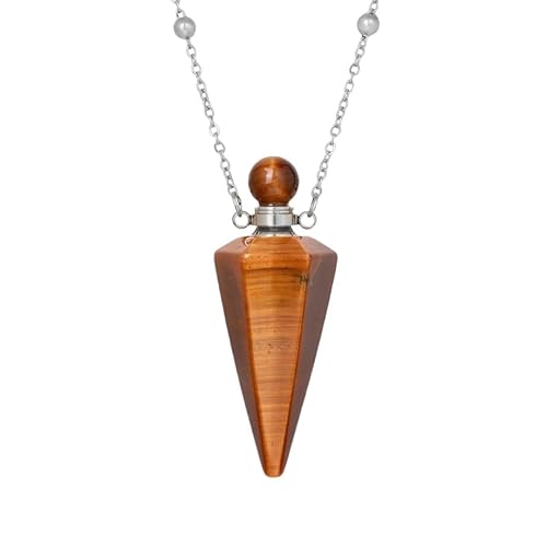 Generisch Kristallketten Für Damen Und Herren, Naturstein-Kegel-Anhänger, Halskette Mit Silberkette, Parfümflaschen-Anhänger, Reiki-Heilkristall, Schmuckgeschenke, Tigerauge von Generisch