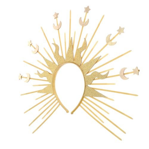 Generisch Krone Kopfschmuck Gold Sonne Und Mond Stirnband Renaissance Göttin Gothic Stirnband Jungfrau Maria Kopfbedeckung Für Frauen Halloween Kostüm Party Golden von Generisch