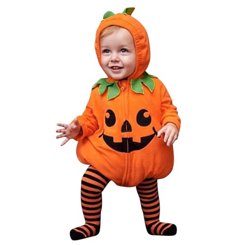 Generisch Kürbis Kostüm Kinder, Halloween Kostüm Baby Kürbis Kostüme, Mädchen Jungen Pumpkin Outfit Kleinkinder Kürbiskostüm Set Cosplay Dress Up Party Kinderkostüm für Neugeborenes 0-24 Monate von Generisch