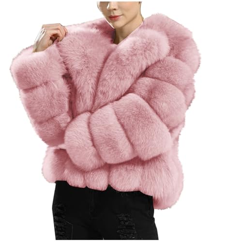 Generisch Kunstfell Jacke Damen Warme Mode Winterjacke Einfarbig Kunstpelze Pelzjacke Langarm Mantel Kurz Dicke Wintermantel Fleece Loose Fellmantel Cardigan Flauschig Pelzmantel für Winter von Generisch