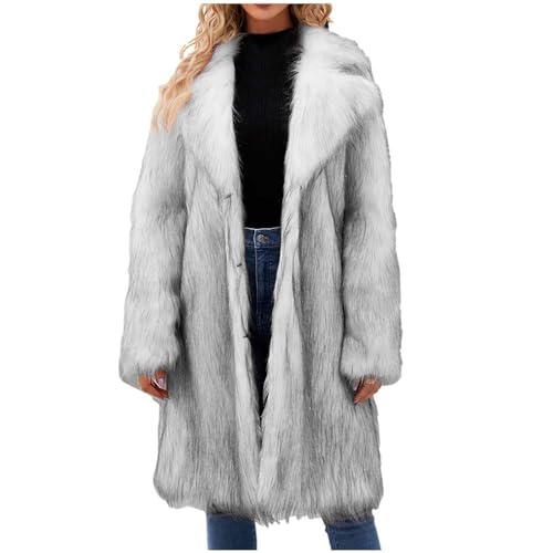 Generisch Kunstfell Pelzmantel Damen Fellmantel Kunstpelze Mantel Winter Pelzjacke Mode Winterjacke Lang Kunstfelljacke Warme Wintermantel Einfarbig Coat Bequem Oberbekleidung von Generisch