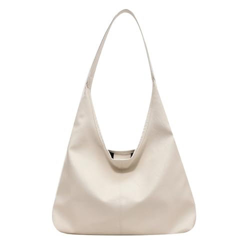 Generisch Kunstleder Tragetasche für Damen, Beige Schultertasche, Leder-Tragetasche,Hobo-Handtasche Umhängetasche von Generisch