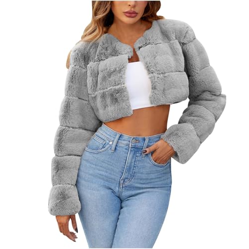 Generisch Kurz Kunstpelz Mantel Flauschig Übergangsjacke Damen Faux pelz Jacke Mode Pelzimitatjacke Elegante Oberbekleidung Warmer Wintermantel Casual Plüschmantel Bequeme Felljacke Crop Coat von Generisch