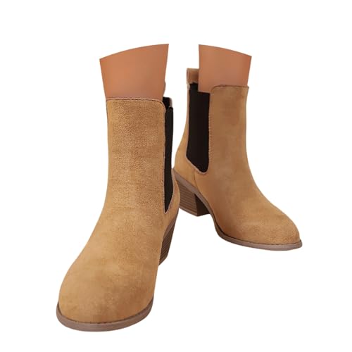 Generisch Kurz Stiefel Damen Wildleder Schlupfstiefel Kurze Cowboystiefel Damenstiefel Retro Western Ritterstiefel Stiefeletten Weitschaft Westernstiefel Ankle Boots Übergangsstiefel von Generisch
