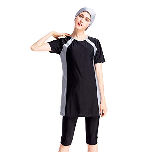 Generisch Kurzarm Shorts Burkini Muslim Badeanzug Dreiteiliger Islamischer Badeanzug Damen Strandmode mit Kopftuch von Generisch