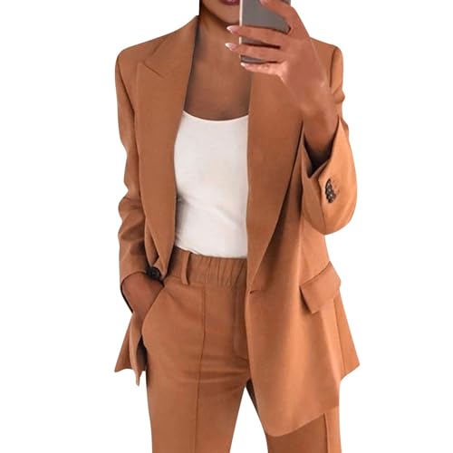 Generisch Kurzblazer Damen Festlich Jacke Lang Blazer Casual Outfit Jackett Weiss Strickblazer Curvy Mode Business Outfit Beige 5XL von Generisch
