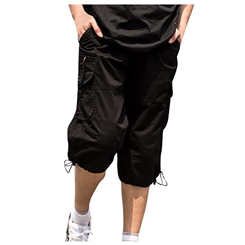 Generisch Kurze Herren Sommer, Cargo Shorts 3/4 Sommer Klassisch Geschnittene Cargoshorts Outdoor Bermuda Kurz Hose Atmungsaktiv Freizeitshorts Baumwolle Mit Multi (5XL, Black) von Generisch