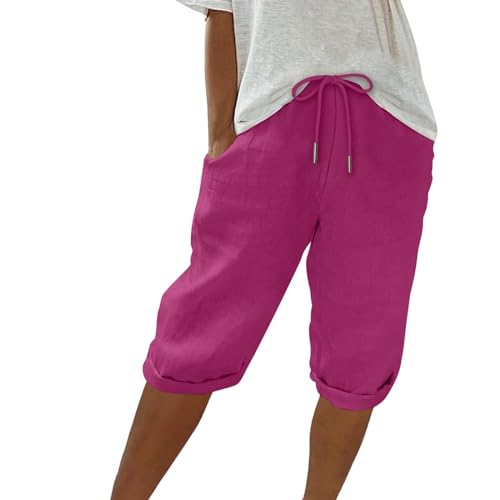 Generisch Kurze Hose Damen,Sommerhose,Bermuda Shorts Damen Leinenhose Hosen Leicht Und Luftig Leinenhose Locker Strandhose Mit Kordelzug Casual Pants Hohe Taille Freizeithose,Leinenhose von Generisch