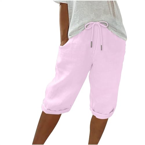 Generisch Kurze Hose Damen,Sommerhose,Bermuda Shorts Damen Leinenhose Hosen Leicht Und Luftig Leinenhose Locker Strandhose Mit Kordelzug Casual Pants Hohe Taille Freizeithose,Leinenhose von Generisch
