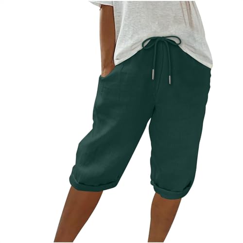 Generisch Kurze Hose Damen,Sommerhose,Bermuda Shorts Damen Leinenhose Hosen Leicht Und Luftig Leinenhose Locker Strandhose Mit Kordelzug Casual Pants Hohe Taille Freizeithose,Leinenhose von Generisch