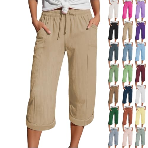 Generisch Kurze Hose Damen Große Größen, Meine Letzte Rechnung Einsehen, Musselin Hose 3/4 Leinenhose Sommer Kurze Hosen Sommerhose Leicht Caprihose Culotte Dreiviertel Strandhose von Generisch