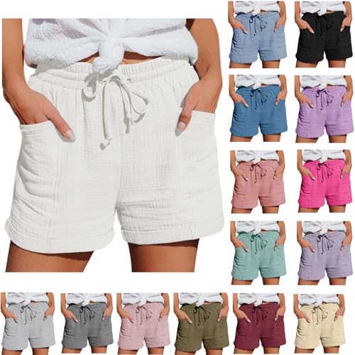 Generisch Kurze Hose Damen Shorts Sommer 2025 Mode Lässige Musselin Hose Damen Freizeit Sportshorts Leinen Hose Mit Kordelzug Atmungsaktive Leinenhose Sporthose(Weiß,S Generisch Kurze Hose Damen Shorts Sommer 2025 Mode Lässige Musselin Hose Damen Freizeit Sportshorts Leinen Hose Mit Kordelzug Atmungsaktive Leinenhose Sporthose(Weiß,S von Generisch