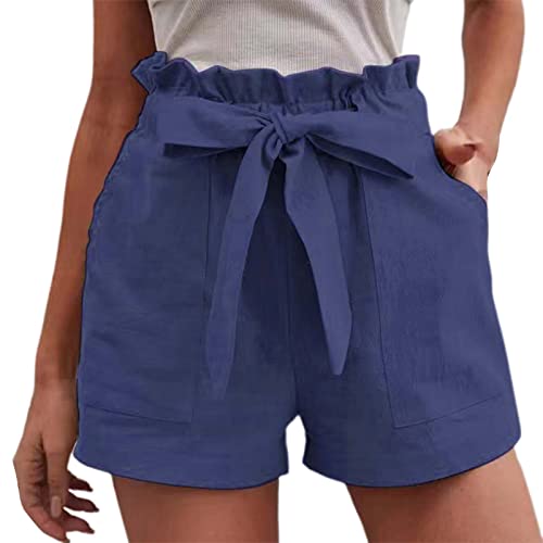 Generisch Kurze Hose Damen Shorts Sommer 2025 Mode Lässige Musselin Hose Damen Freizeit Sportshorts Leinen Hose Mit Kordelzug Atmungsaktive Leinenhose Sporthose von Generisch