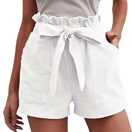 Generisch Kurze Hose Damen Shorts Sommer 2025 Mode Lässige Musselin Hose Damen Freizeit Sportshorts Leinen Hose Mit Kordelzug Atmungsaktive Leinenhose Sporthose von Generisch