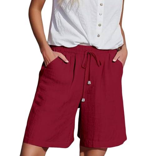 Generisch Kurze Hose Damen Shorts Sommer 2025 Mode Lässige Musselin Hose Damens Freizeit Sportshorts Leinen Hose Mit Kordelzug Atmungsaktive Leinenhose Sporthose von Generisch