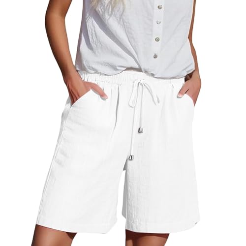 Generisch Kurze Hose Damen Shorts Sommer 2025 Mode Lässige Musselin Hose Damens Freizeit Sportshorts Leinen Hose Mit Kordelzug Atmungsaktive Leinenhose Sporthose von Generisch