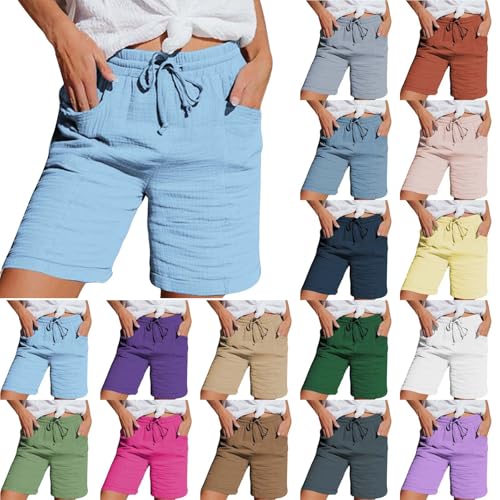 Generisch Kurze Hose Damen Shorts Sommer Strandshorts High Waist Kordelzug Freizeit Shorts Lounge mit Taschen für Täglich Camping Strand Reisen von Generisch
