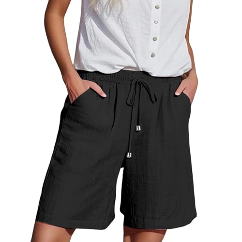 Generisch Kurze Hose Damen Sommer Leinen Musselin Bermuda Shorts Baumwolle High Waist Frauen-Shorts mit Tunnelzug und Taschen Generisch Kurze Hose Damen Sommer Leinen Musselin Bermuda Shorts Baumwolle High Waist Frauen-Shorts mit Tunnelzug und Taschen von Generisch