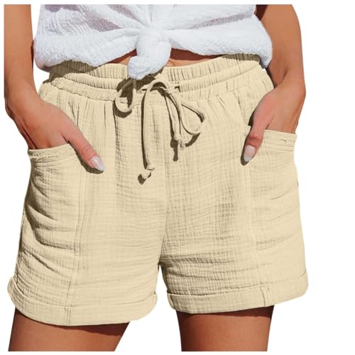 Generisch Kurze Hosen Damen Shorts Sommer Surze Sporthose 2025 Mode Lässige Musselin Kurz Hose Damen Leinen Hose Mit Taschen Kordelzug Stretch Weite Stoffhose Freizeit Sportshorts(Khaki,S Generisch Kurze Hosen Damen Shorts Sommer Surze Sporthose 2025 Mode Lässige Musselin Kurz Hose Damen Leinen Hose Mit Taschen Kordelzug Stretch Weite Stoffhose Freizeit Sportshorts(Khaki,S von Generisch