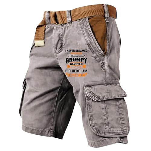 Generisch Kurze Hosen Herren, Cargo Shorts Sommer Freizeithose Baumwolle Cargohose Herren Kurz Mit Taschen Chino Men Männer Grün Stretch Hose Wandern Camouflage Bermudashorts (M, Light Gray) von Generisch