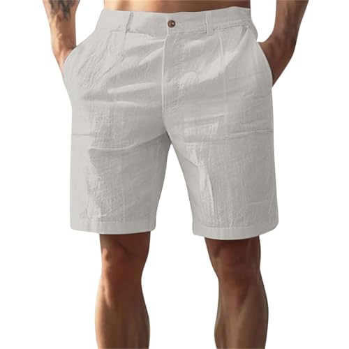 Generisch Kurze Hosen Herren Baumwolle Leinen Shorts Leichte Luftige Sommershorts Einfarbige Freizeithose mit Taschen Hose Sport Fahrrad Kurz Sporthose Tennis Rugby Trikot Outdoor von Generisch