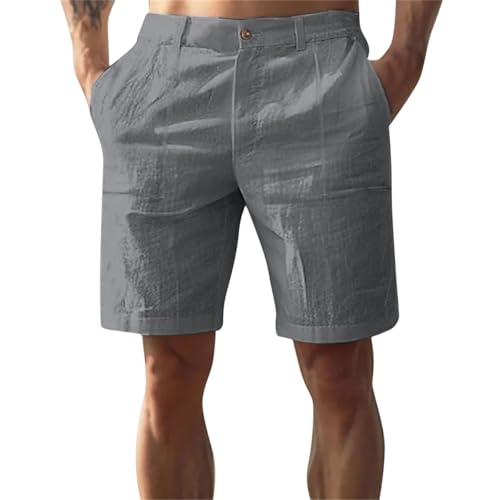 Generisch Kurze Hosen Herren Baumwolle Leinen Shorts Leichte Luftige Sommershorts Einfarbige Freizeithose mit Taschen Kurz Tennis Sporthose Jeans Tennishose von Generisch
