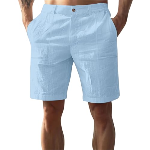 Generisch Kurze Hosen Herren Baumwolle Leinen Shorts Leichte Luftige Sommershorts Einfarbige Freizeithose mit Taschen Men Sommer Jeans Sporthose Mit Handytasche Stretch Sporthosen von Generisch