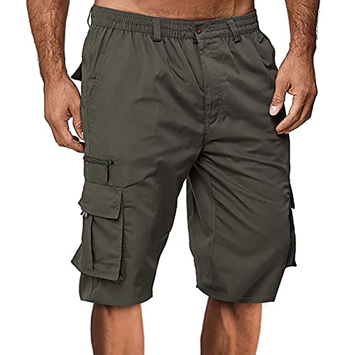 Generisch Kurze Hosen Herren Cargo Shorts Sommer Casual Athletic Bermuda Shorts mit Taschen Cargohose Elastische Taille Freizeithosen Kurz Weites Bein Hosen Urlaubs Laufhose Jogginghose von Generisch