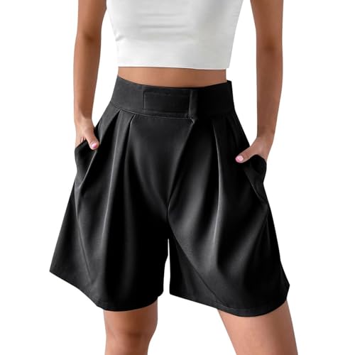 Generisch Kurze Shorts Damen Elegant Arbeitshose Weites Bein Baggy Hose High Waist Freizeithose Frauen Outdoorhose Einfarbiger Stoff-Hose Bequeme Leichte Luftig Sommerhose Haremshose von Generisch