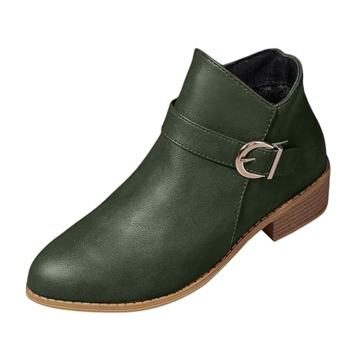 Generisch Kurze Stiefel Für Damen,Große Retro Damenstiefel Spitze Mit Gürtelschnalle Und Quadratischem Absatz,Einfarbig Seitlichem Reißverschluss Slip-On Freizeitschuhe von Generisch