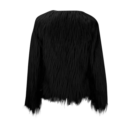Generisch Kurzer Kunstpelz Mantel Damen Elegant Einfarbig Warme Kunstfelljacke Rundhals Lange Ärmel Faux Pelz Winterjacke Kunstfell Oberbekleidung Parka Wintermantel Zotteliger Mantel(A Schwarz,XL) von Generisch
