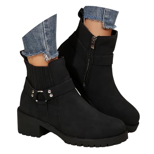 Generisch Kurzstiefel Damen Ankle Boots Rund Zehen Kunstleder Stiefel Reißverschluss Keilstiefeletten Plateausohle Outdoor Schlupfstiefel Elegante Breite Schuhe Halbstiefel Freizeitschuhe von Generisch