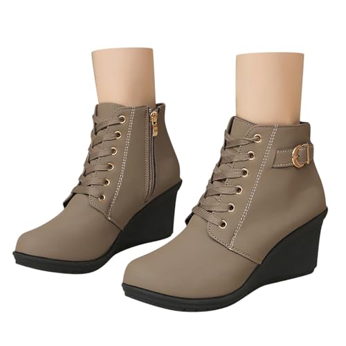 Generisch Kurzstiefel Damen Keilabsatz Schlupfstiefel Modische Stiefeletten Mit Reißverschluss Modische Stiefeletten Weitschaft Ankle Boots Übergangsstiefel Outdoor Party Winterstiefel von Generisch