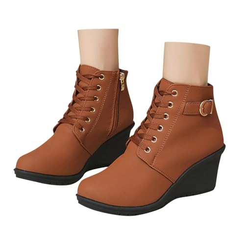 Generisch Kurzstiefel Damen Keilabsatz Schlupfstiefel Modische Stiefeletten Mit Reißverschluss Modische Stiefeletten Weitschaft Ankle Boots Übergangsstiefel Outdoor Party Winterstiefel von Generisch