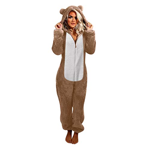 Generisch Kuschelanzug Damen Jumpsuit Plüsch Kuschelig Pyjama Costume Erwachsene Winter Schlafanzug Unisex Lang Schlafoverall Kostüm Hausanzug Onesie Nachtwäsche Sleepwear von Generisch