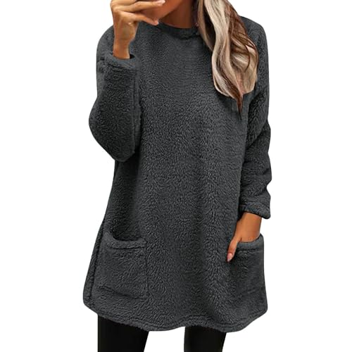 Generisch Kuscheliger Pullover Damen Pullover Winter Sweatshirt Herbst Pulli Elegant Teddy Fleecepullover Oberteile Warme Kuschel Winterpullover Oversized Winterpullover Damen von Generisch