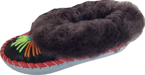 Generisch LAMMFELL Warme HAUSSCHUHE Mokassin Gr.37 NEU, Schaffell/-leder Handarbeit *Verschiedene Variationen Bestickt* Schuhweite NORMAL (Schwarz-Bunt) von Generisch