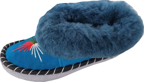 Generisch LAMMFELL Warme HAUSSCHUHE Mokassin Gr.40 NEU, Schaffell/-leder Handarbeit Bestickt Verschiedene Ausführungen Normale Weite (Blau*2) von Generisch