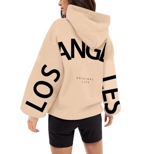 Generisch LOS Angeles Hoodie Damen Oversize Backprint Pullover mit Kapuze Punk Gothic Kapuzenpullover Modisch Y2K Rundhals Hoody Casual Lockere Langarmshirt Taschen Sweatshirt mit Kordelzug von Generisch