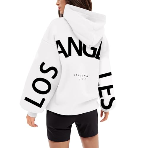 Generisch LOS Angeles Hoodie Damen Oversize Backprint Pullover mit Kapuze Punk Gothic Kapuzenpullover Modisch Y2K Rundhals Hoody Casual Lockere Langarmshirt Taschen Sweatshirt mit Kordelzug von Generisch