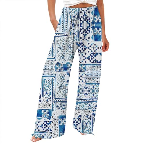Generisch Labor Day Blitzangebote Weite Sommerhose Damen Leicht Und Luftig High Waist Strandhose Lang Freizeithose Sommer Palazzo Hose Bequem Stoffhose Deals of The Day von Generisch