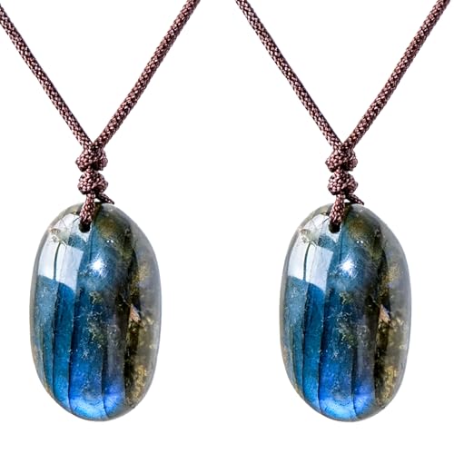 Generisch Labradorit Kette, 2 Stück Anhänger Halskette, Labradorit-Halskette Für Frauen,Kette, Naturheilstein-Anhänger, Handgemachte Wassertropfen-Form Heilender Anhänger von Generisch