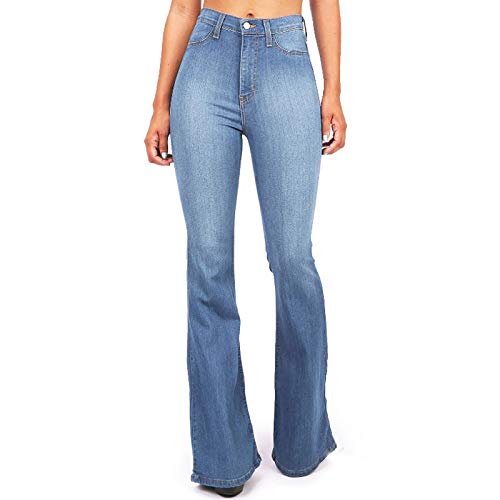 Generisch Lässige Jeans Hosen Damen Hohe Taille Knopf Täglich Ausgestellte Baggy Jeans Übergröße Mode Frauen Einfach Dünn Boyfriend Fit Jeans(Hellblau, M) von Generisch