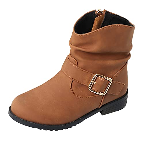 Generisch Lässige Stiefel mit Schnallendekor für Mädchen Westernstiefel Kinderstiefeletten Reitstiefeletten mit niedrigem Absatz für Mädchen Girl Boots (Brown, 36 Big Kids) von Generisch