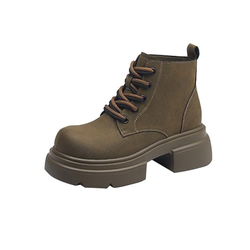 Generisch Lässige Stiefeletten Für Damen Motorradstiefel Mit Plateausohle Und Klobigem Absatz Runde Zehenkappe, Rutschfeste Kurze Stiefel(Khaki,38 EU) von Generisch