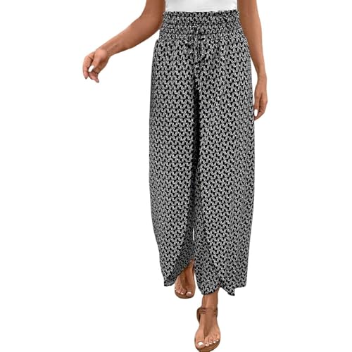 Generisch Lässiger Culotte mit weitem Bein Blumenmuster für Damen Hose Leggins Damen (Black, XL) von Generisch