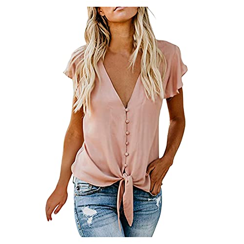 Generisch Lässiges Damen-Shirt, Oberteil, Oberteil vorne zum Binden, Strand, übergroße T-Shirts, rose, M Generisch Lässiges Damen-Shirt, Oberteil, Oberteil vorne zum Binden, Strand, übergroße T-Shirts, rose, M von Generisch